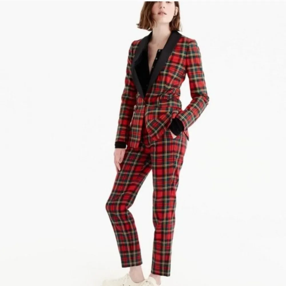 J. Crew Nwt Parke Red Tartan Plaid Tuxedo Suit Satin Lapel Blazer/Pant Set 16T